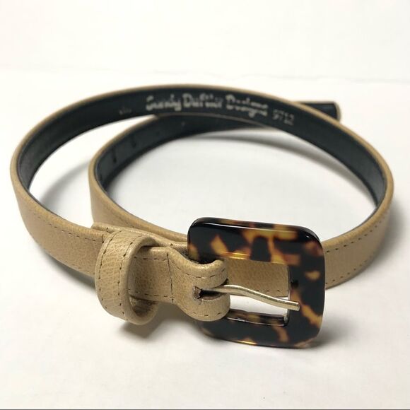 Vtg Sandy Duftler Designs Leather Belt Lucite Style Leopard Buckle Small 26”-30” main image 2